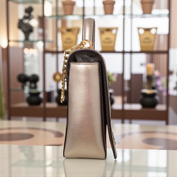 Blush Gold Leather Jeweled Crossbody/Shoulder Bag COA Included, Goldtone EUC - Picture 5 of 13